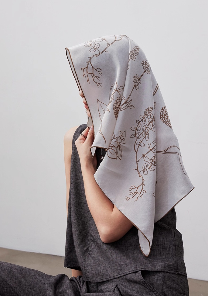 Botanical Print Silk Square Scarf - 65×65cm - AOA Fashion Accessories