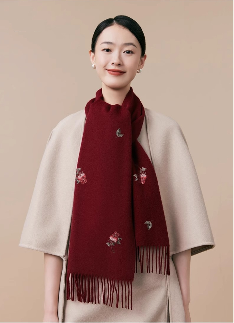 100% wool scarf for autumn and winter, Chinese style embroidered women's scarf, gift - AOA Fashion Accessories