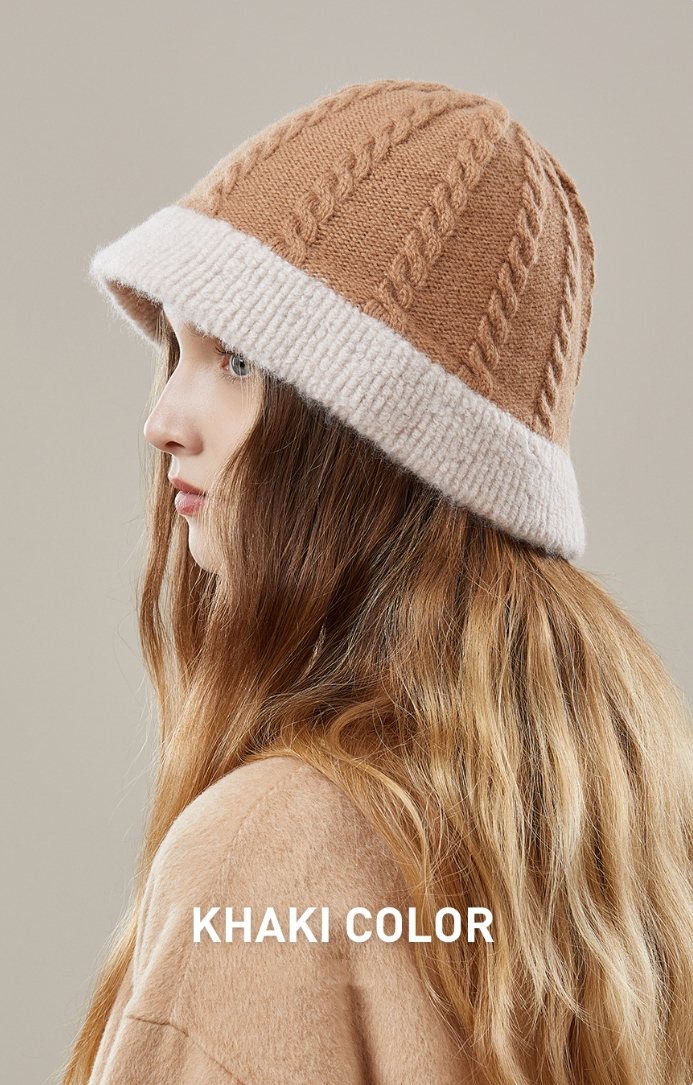 Women's autumn and winter 100% wool warm hat, wool knitted bucket hat - AOA Fashion Accessories