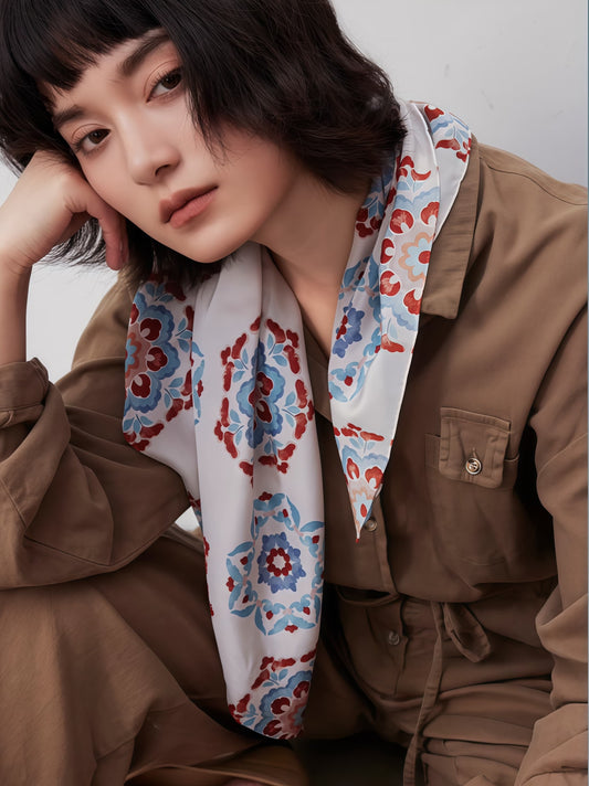 Art-Inspired Floral Silk Square Scarf - AOA Fashion Accessories