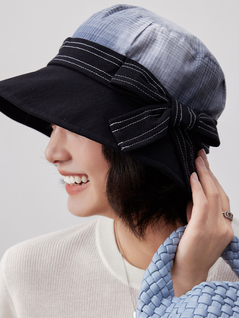Women's 100% Cotton Bow Decor Bucket Hat - AOA Fashion Accessories