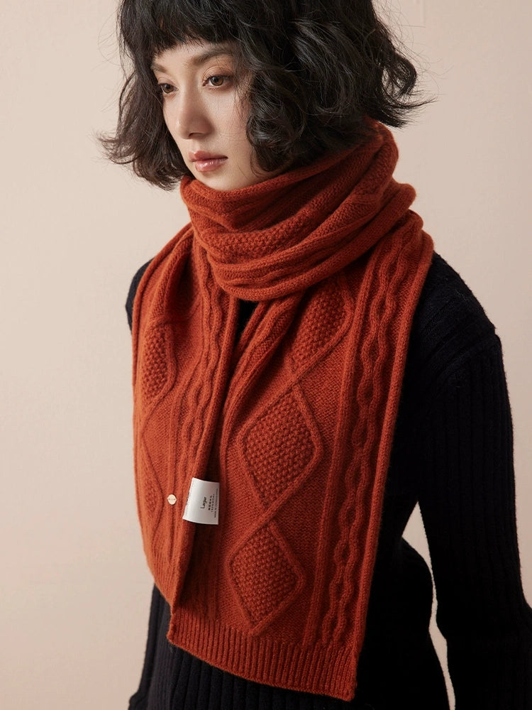 Wool Diamond Cable Knit Scarf – Vintage Texture & Timeless | Multiple Colors