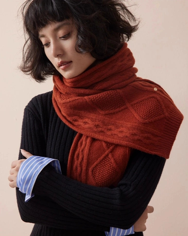 Wool Diamond Cable Knit Scarf – Vintage Texture & Timeless | Multiple Colors