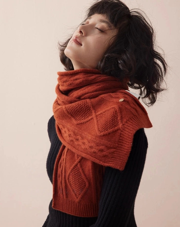 Wool Diamond Cable Knit Scarf – Vintage Texture & Timeless | Multiple Colors