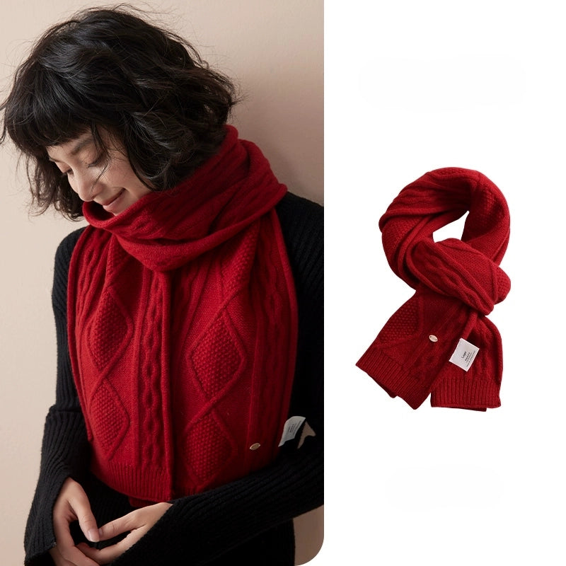 Wool Diamond Cable Knit Scarf – Vintage Texture & Timeless | Multiple Colors