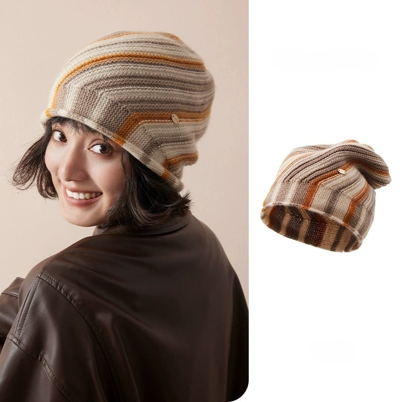 Cashmere Mélange Striped Beanie Hat | Multiple Colors