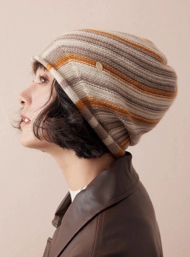 Cashmere Mélange Striped Beanie Hat | Multiple Colors