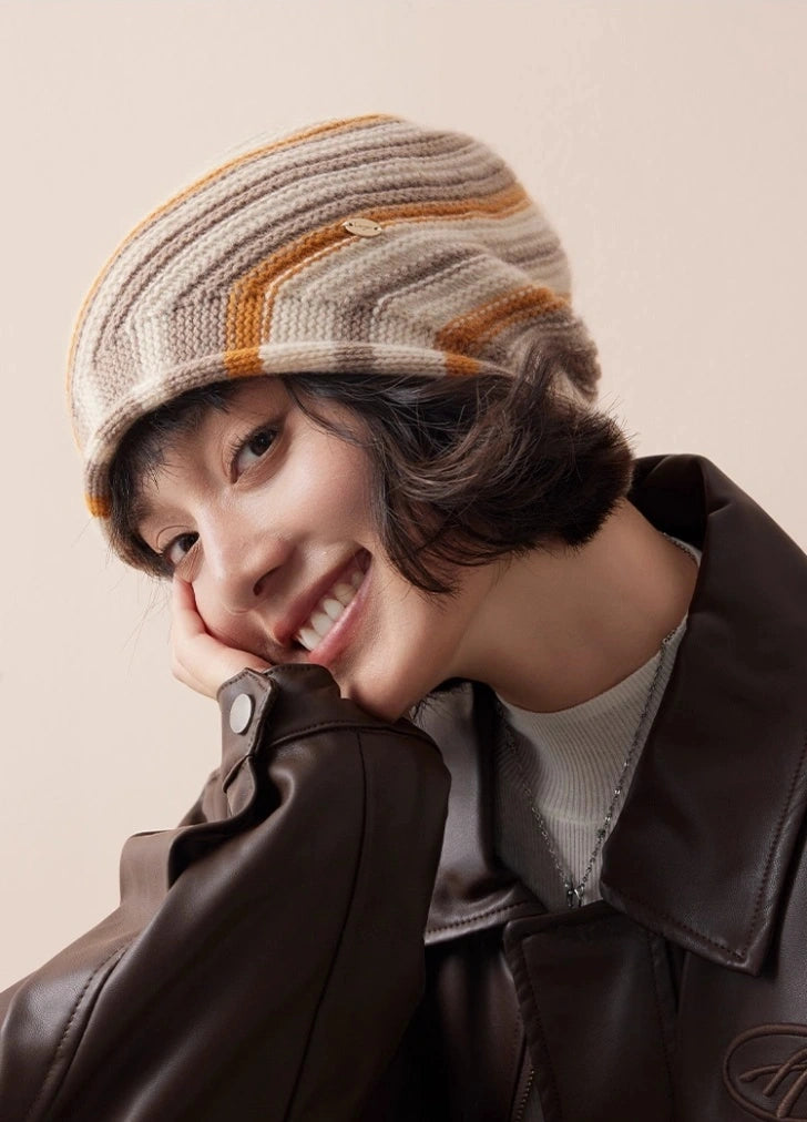 Cashmere Mélange Striped Beanie Hat | Multiple Colors