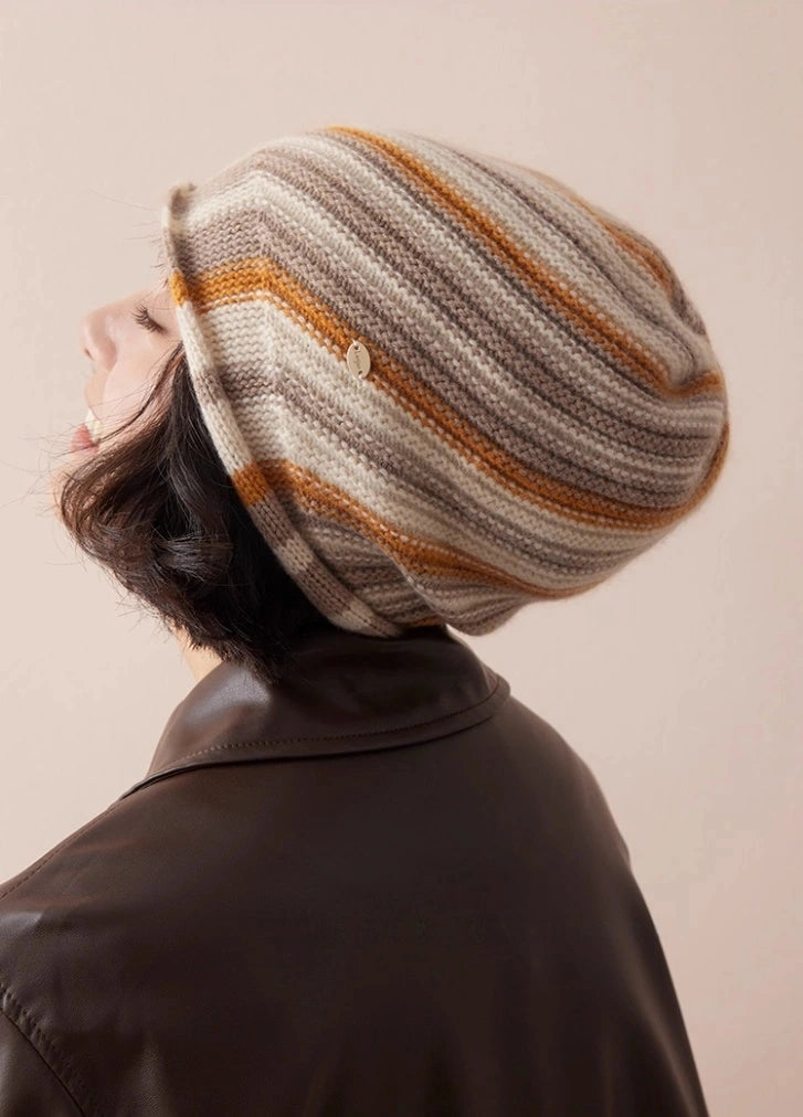 Cashmere Mélange Striped Beanie Hat | Multiple Colors
