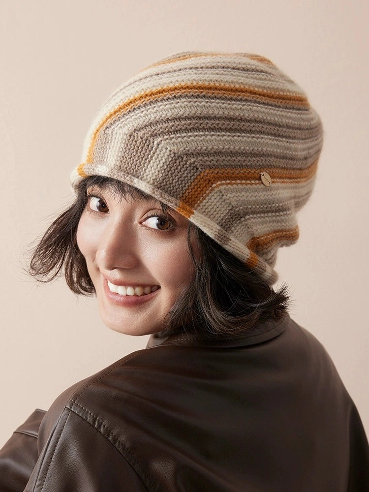 Cashmere Mélange Striped Beanie Hat | Multiple Colors