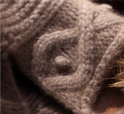 Cashmere Knit Hat with Ear Flaps – Vintage Beige & Taupe Brown OESLO