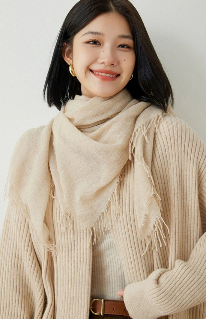 Cashmere Scarf, Champagne Beige, 100% Cashmere, 150x140cm - Elegant warm accessory for winter style.