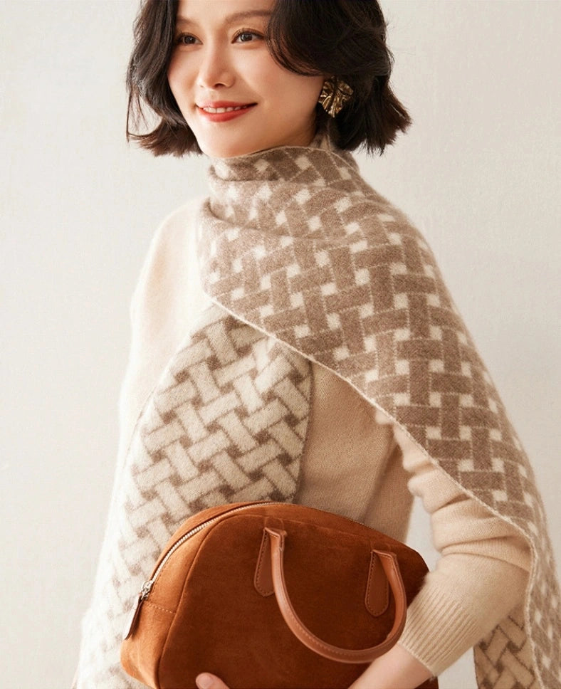 Cashmere Scarf – Geometric Colorblock Elegance | Multiple Colors