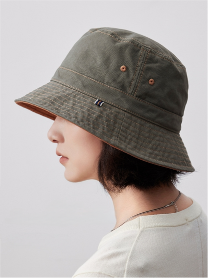 Cotton Bucket Hat–Cotton Wide Brim Hat, Dual-Color, Two-Way Wear - OESLO