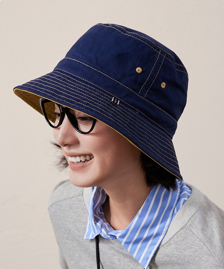 Cotton Bucket Hat–Cotton Wide Brim Hat, Dual-Color, Two-Way Wear - OESLO