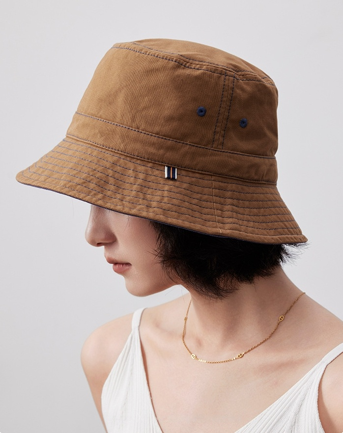 Cotton Bucket Hat–Cotton Wide Brim Hat, Dual-Color, Two-Way Wear - AOA Fashion Accessories