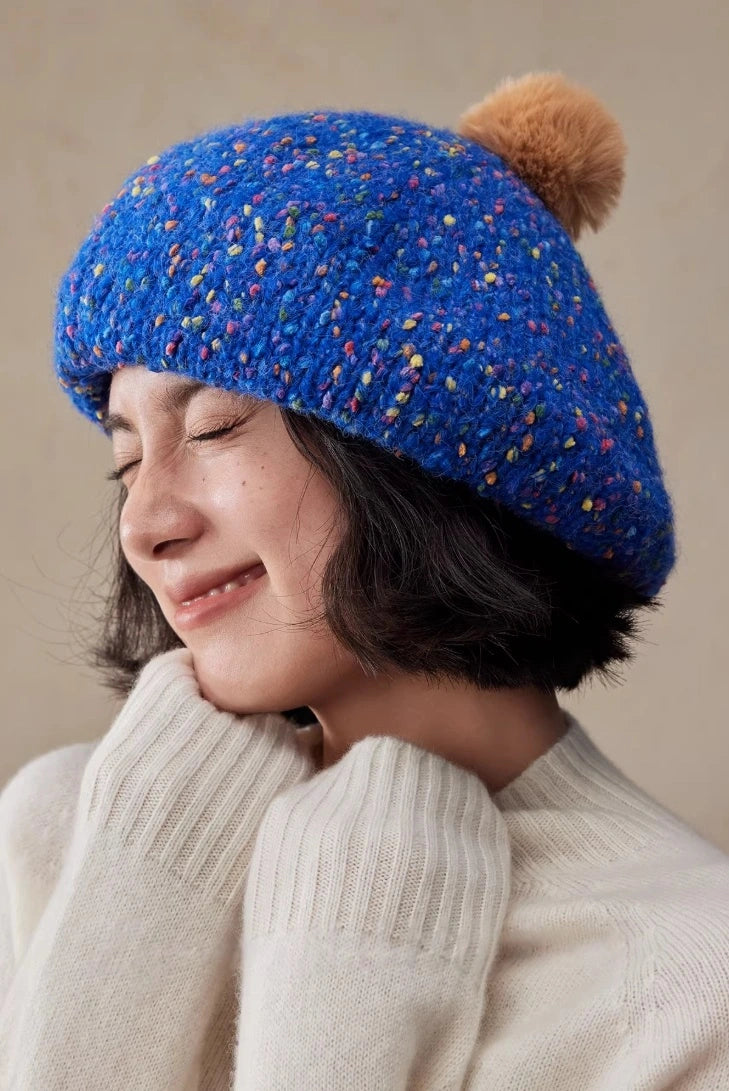 Cute Knit Beret Hat for Women | Blue - OESLO