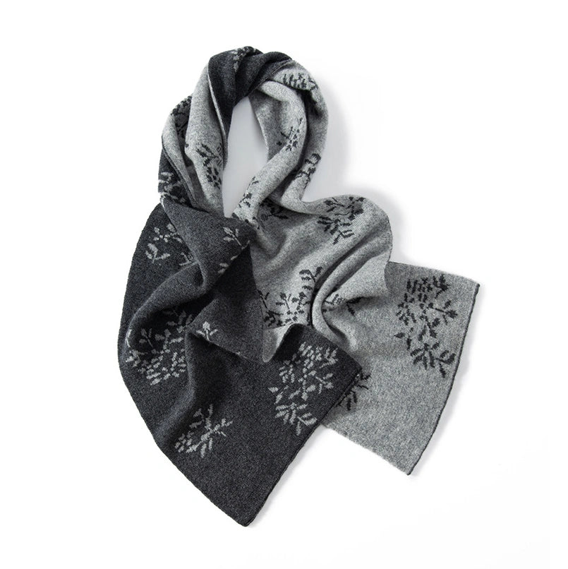 Reversible Cashmere Scarf - with Floral Jacquard Pattern | Multiple Colors