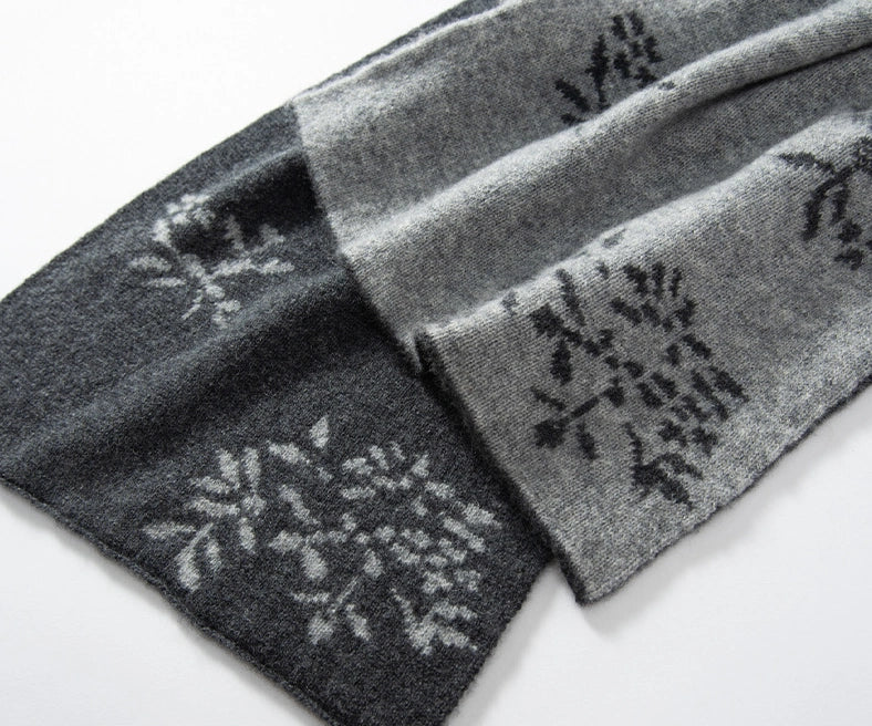 Reversible Cashmere Scarf - with Floral Jacquard Pattern | Multiple Colors