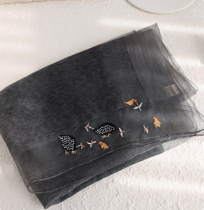 Embroidered Silk Scarf for Women – Lightweight Wrap - AOA Fashion Accessories