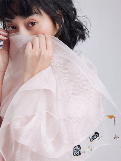 Embroidered Silk Scarf for Women – Lightweight Wrap - AOA Fashion Accessories