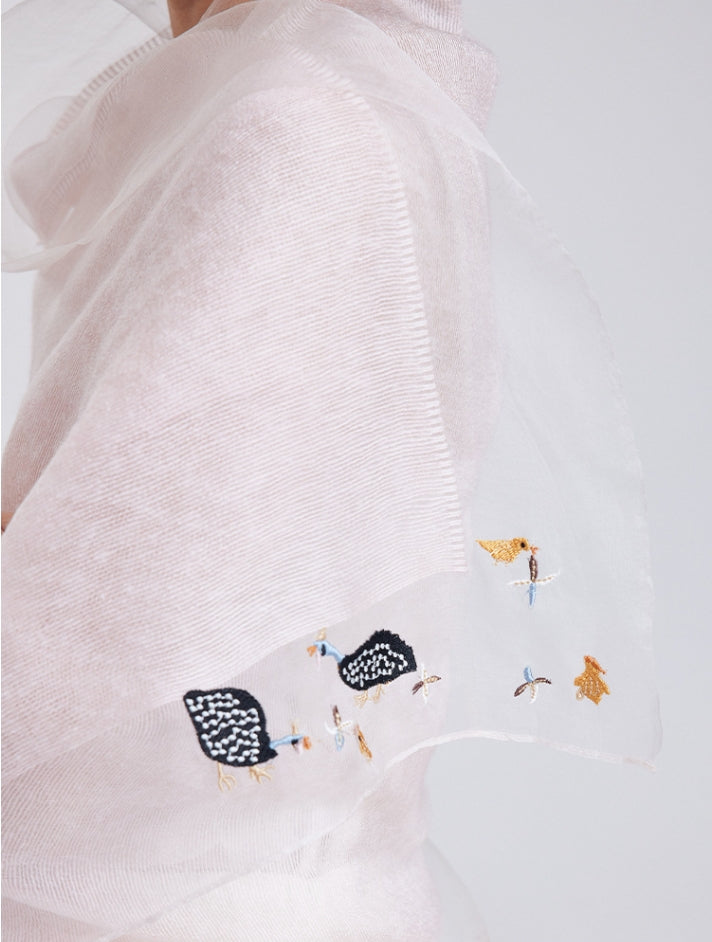 Embroidered Silk Scarf for Women – Lightweight Wrap - AOA Fashion Accessories