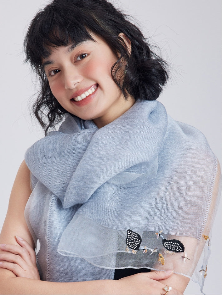 Embroidered Silk Scarf for Women – Lightweight Wrap - AOA Fashion Accessories