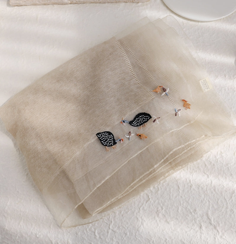 Embroidered Silk Scarf for Women – Lightweight Wrap - AOA Fashion Accessories
