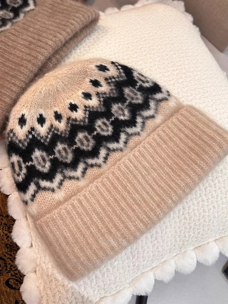 Cashmere Fair Isle Beanie – Vintage Nordic Elegance | Multiple Colors