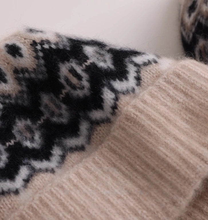 Cashmere Fair Isle Beanie – Vintage Nordic Elegance | Multiple Colors
