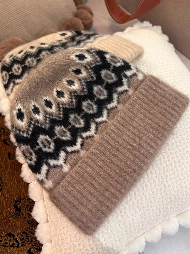 Cashmere Fair Isle Beanie – Vintage Nordic Elegance | Multiple Colors