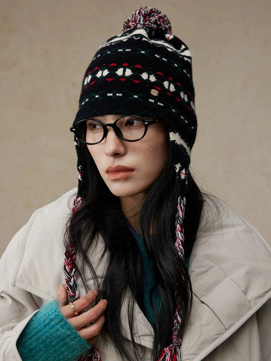Fair Isle Wool Earflap Beanie – Vintage-Inspired Winter Knit Hat
