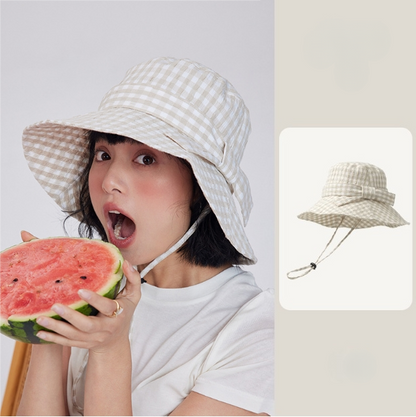 Gingham Bow Bucket Hat for Women – Cute Lightweight Sun Hat - OESLO
