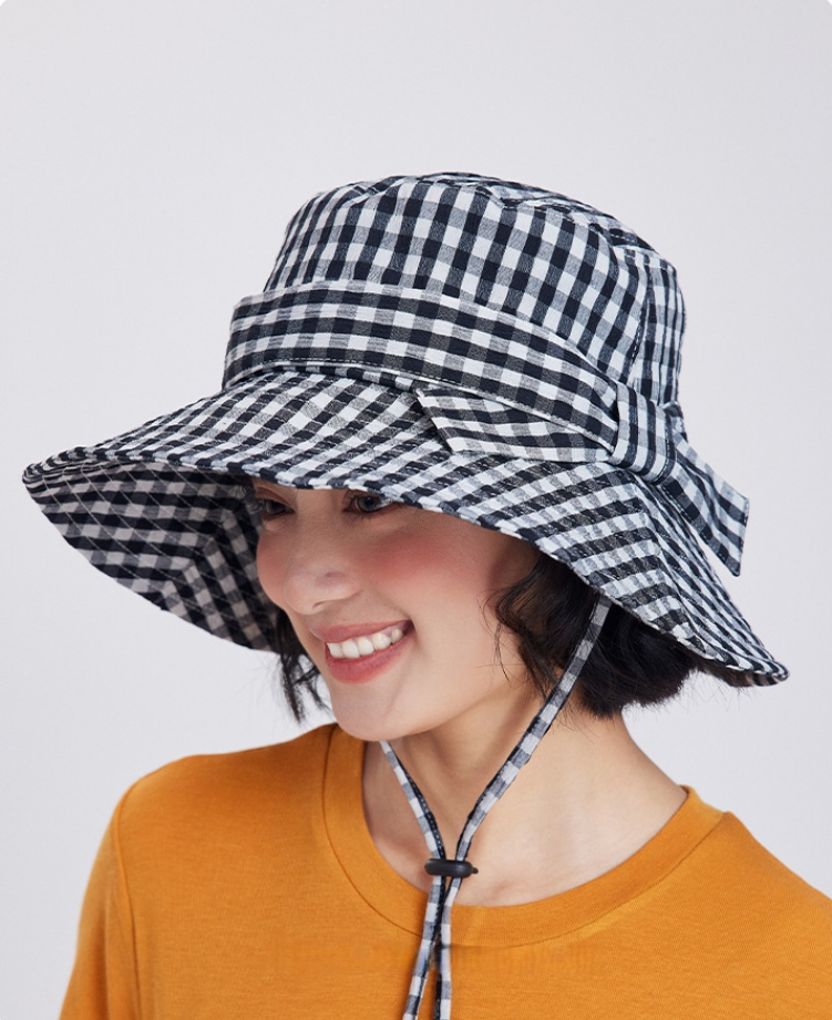 Gingham Bow Bucket Hat for Women – Cute Lightweight Sun Hat - AOA Fashion Accessories