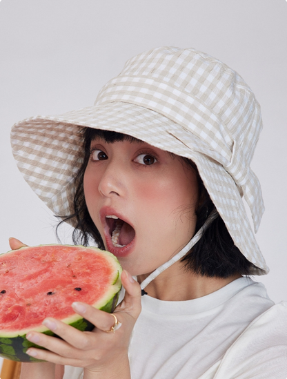 Gingham Bow Bucket Hat for Women – Cute Lightweight Sun Hat - OESLO