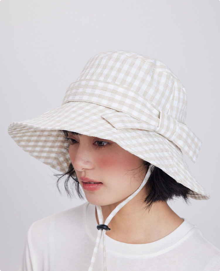 Gingham Bow Bucket Hat for Women – Cute Lightweight Sun Hat - OESLO
