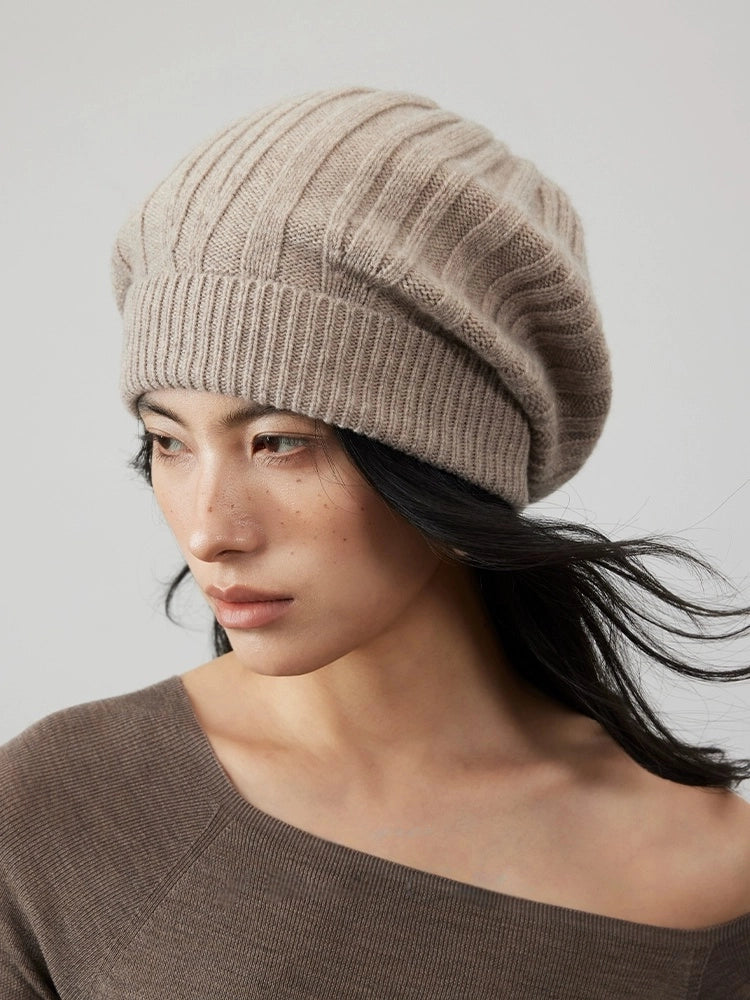 Wool Knit Hat — Elegant Striped Beret for Women | Multiple Colors