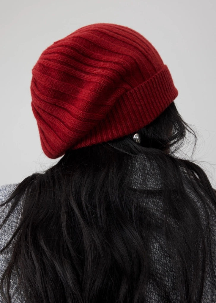 Wool Knit Hat — Elegant Striped Beret for Women | Multiple Colors