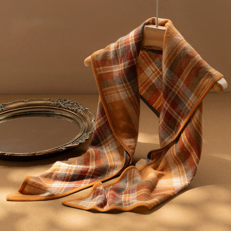 Classic Check Cashmere Triangle Scarf – Retro Chic Shawl | Multiple Colors