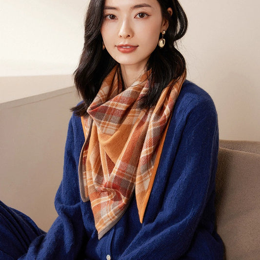 Classic Check Cashmere Triangle Scarf – Retro Chic Shawl | Multiple Colors