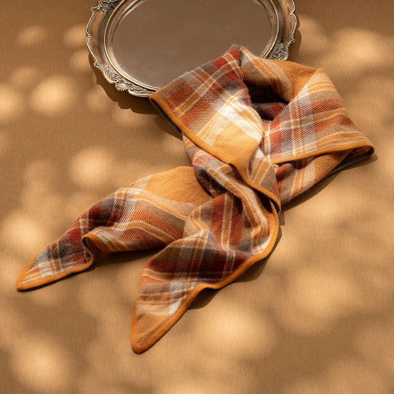 Classic Check Cashmere Triangle Scarf – Retro Chic Shawl | Multiple Colors