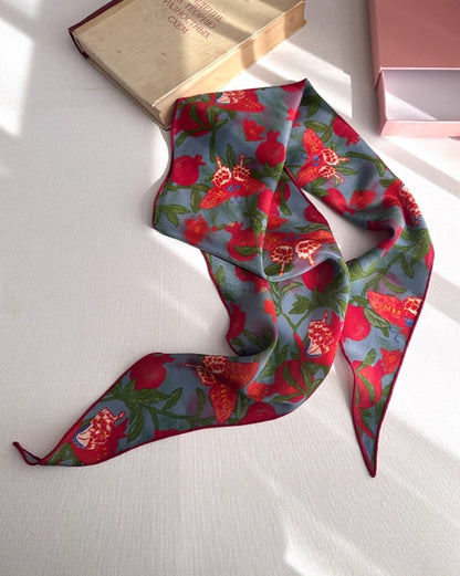 Triangle Silk Scarf - Pomegranate Butterfly Print | Multiple Colors