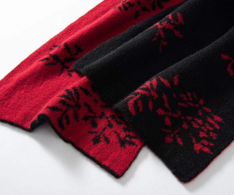 Reversible Cashmere Scarf - with Floral Jacquard Pattern | Multiple Colors