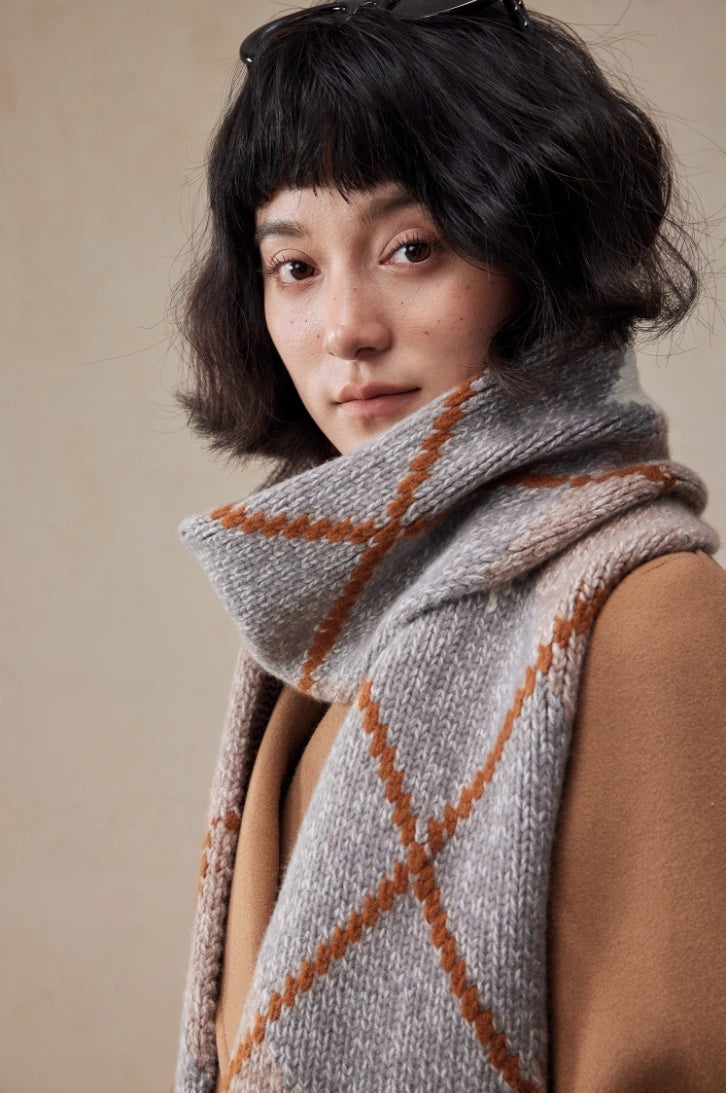 Geometric Wool Knit Scarf – 100% Wool Winter Classic for Men & Women
