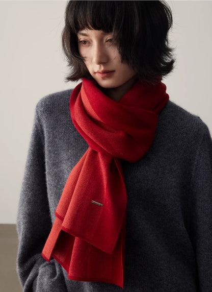 Merino Wool Scarf with Contrast Stripe – Sakura Pink & Cherry Red