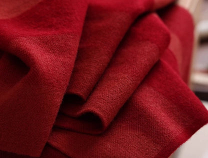 Merino Wool Scarf with Contrast Stripe – Sakura Pink & Cherry Red