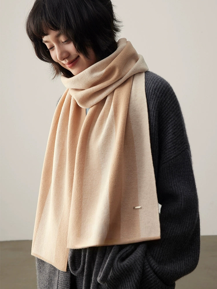 Merino Wool Scarf with Contrast Stripe – Sakura Pink & Cherry Red