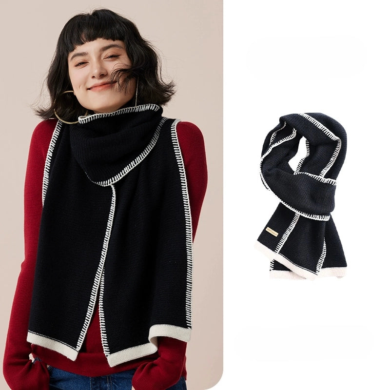 Cashmere Scarf – Minimalist Contrast Edge Design | Black & Ivory