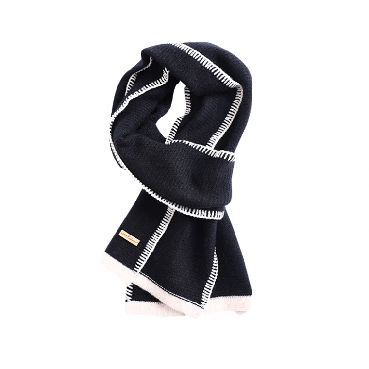 Cashmere Scarf – Minimalist Contrast Edge Design | Black & Ivory