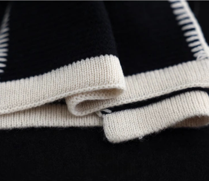 Cashmere Scarf – Minimalist Contrast Edge Design | Black & Ivory